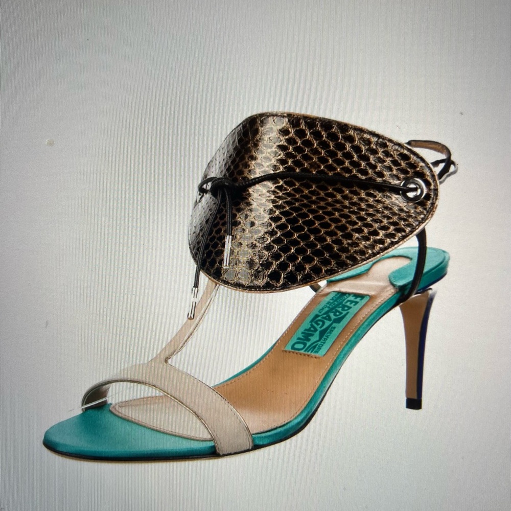 Salvatore Ferragamo Multicolor Leather & Snakeskin Slingback Heels - Picture 8 of 8